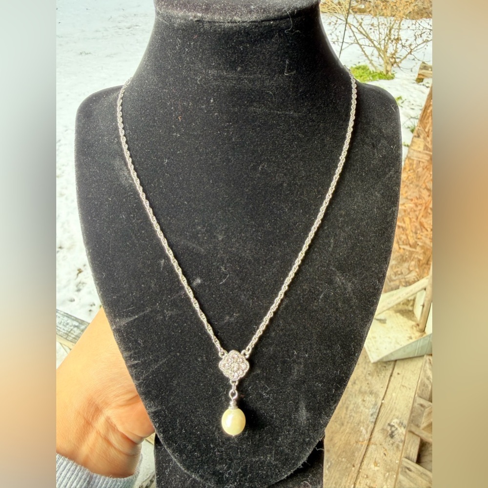 1928 Silver Necklace with Stimulated Pearl Accent